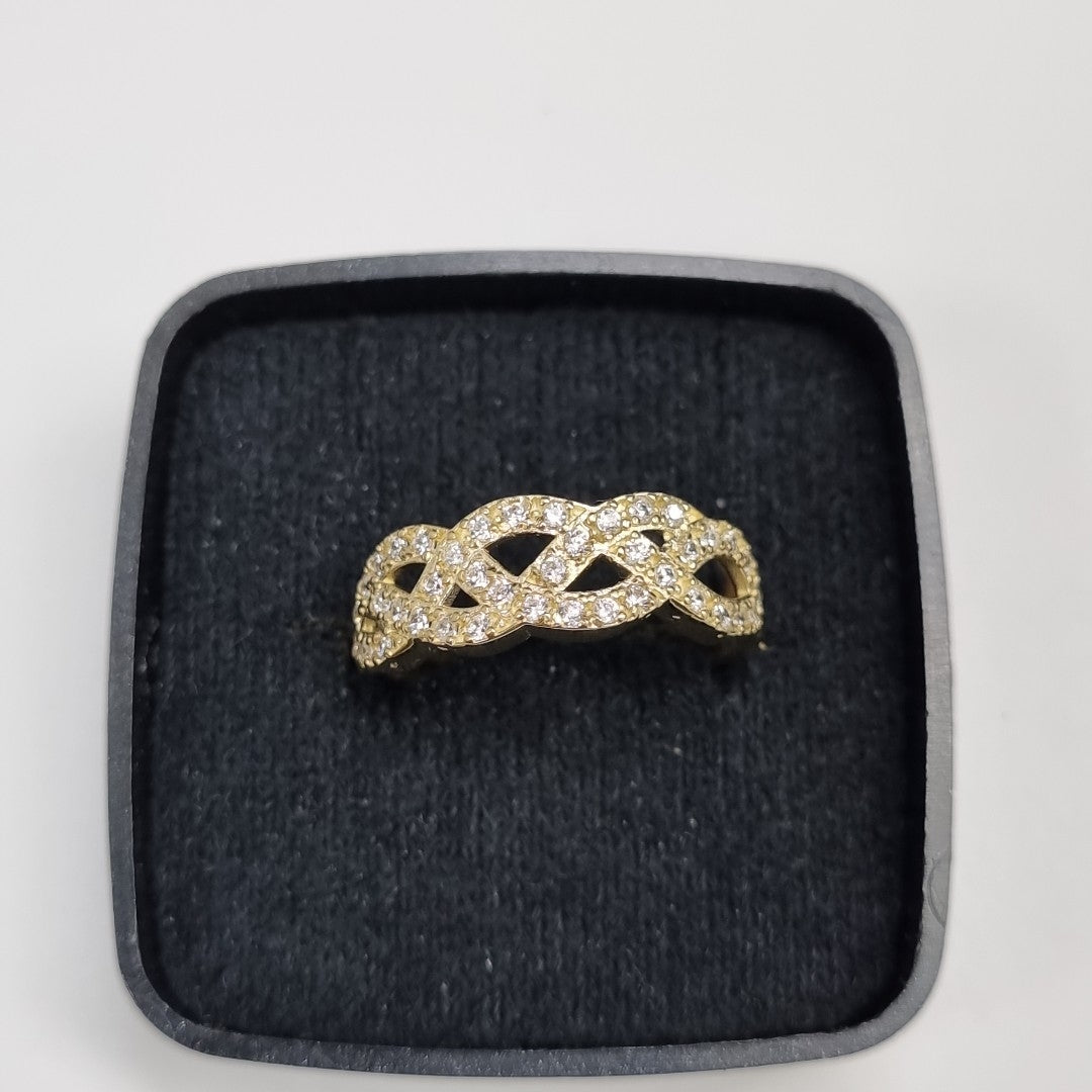 ANILLOS TRENZADO CON CIRCONIAS 14K TALLA 6.5 2.3 GR (NUEVO)