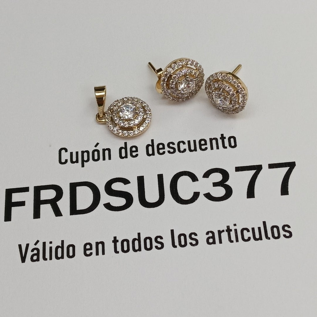 BROQUELES MEDIO ADEREZO BROQUELES Y DIJE C CIRCONIAS 14K 4.1 GR (NUEVO)
