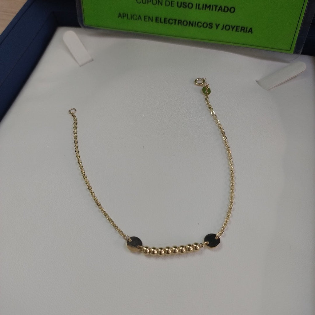 PULSERA TEJIDO ESPECIAL CON BOLITAS 14K 18 CM 1.8 GR (NUEVO)