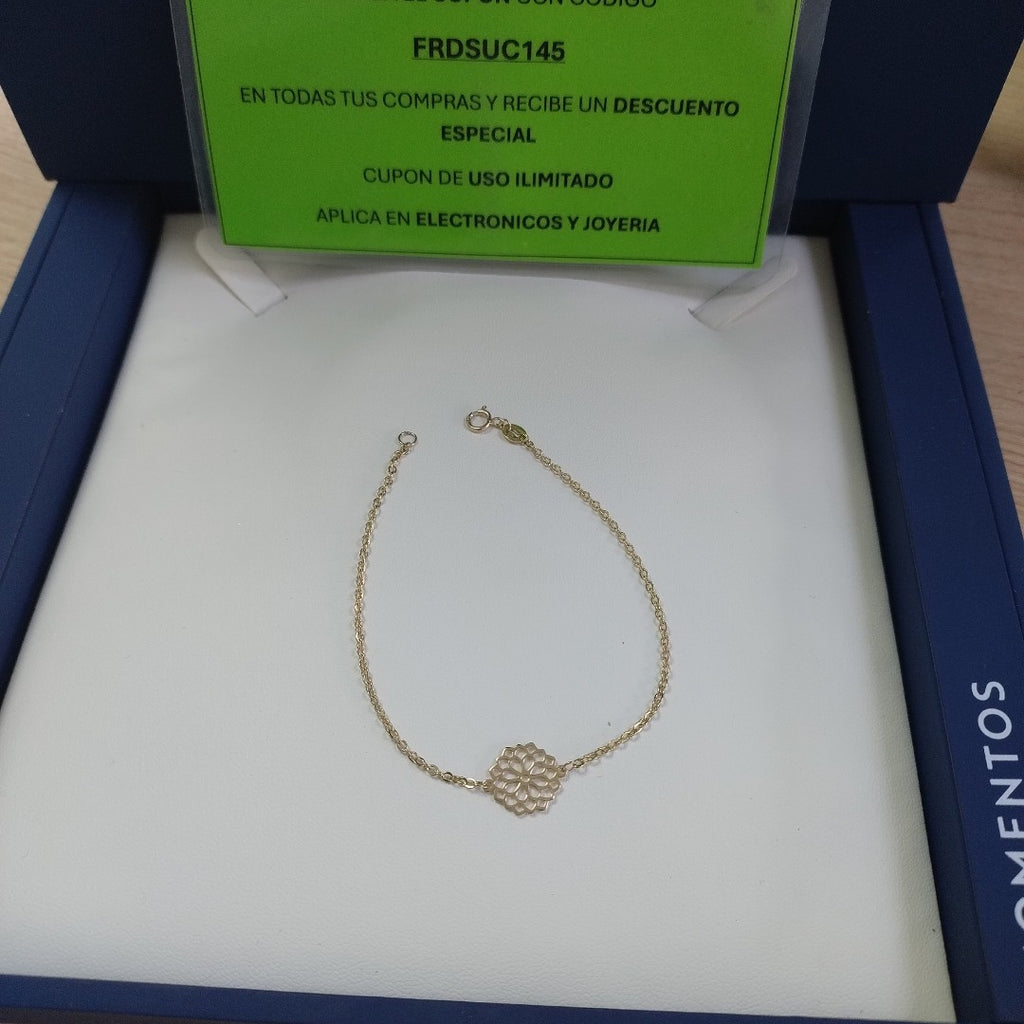 PULSERA TEJIDO ESPECIAL CON MANDALA 14K 18 CM 1.3 GR (NUEVO)