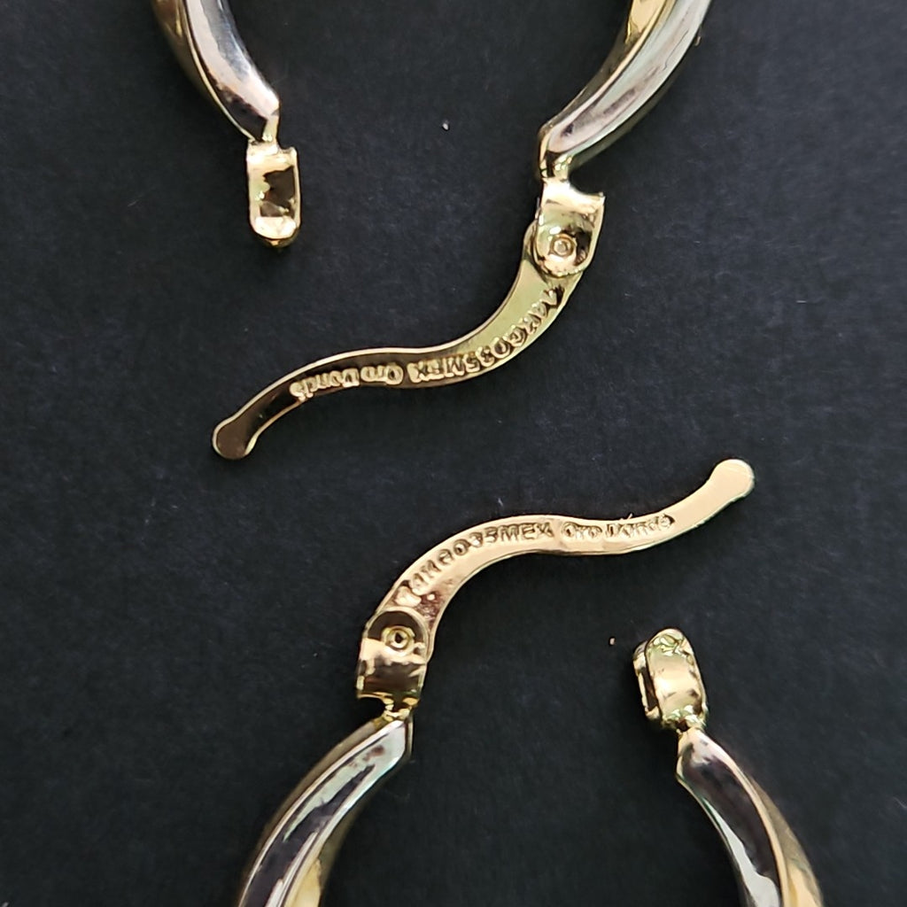 ARETES TEJIDO ARRACADA TRENZADA COMBINADA 14K 1.9 GR (NUEVO)
