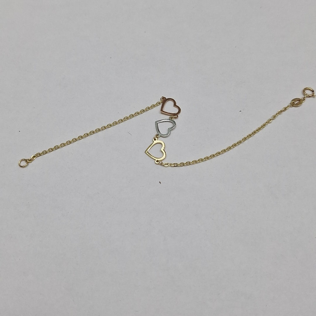 PULSERA ESPECIAL CON CORAZONES 14K 18 CM 1.4 GR (NUEVO)