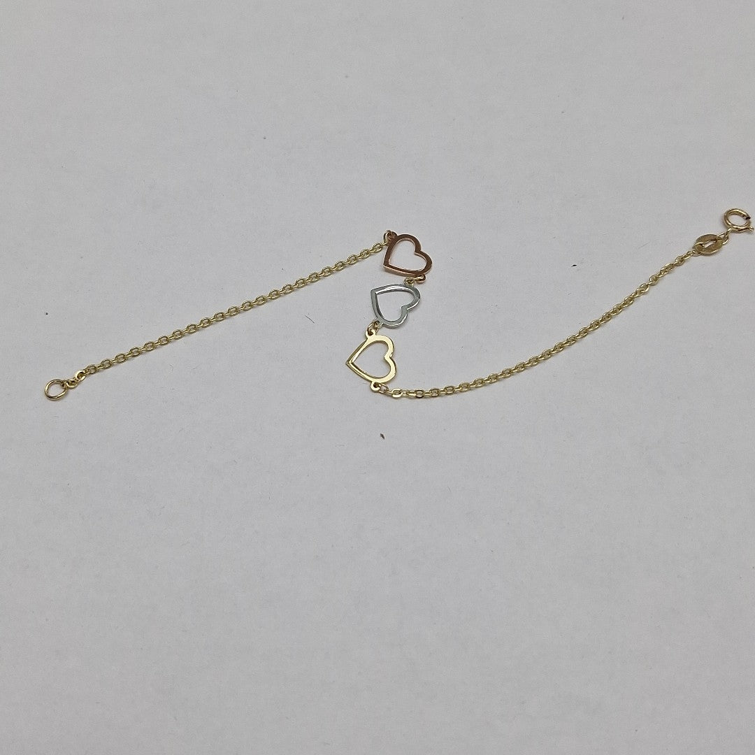 PULSERA ESPECIAL CON CORAZONES 14K 18 CM 1.4 GR (NUEVO)