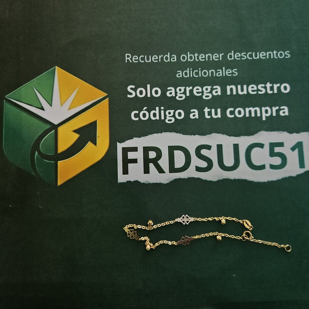 PULSERA ESPECIAL CON TREBOL 14K 18 CM 1.8 GR (NUEVO)