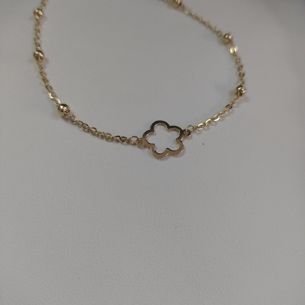 PULSERA TEJIDO ESPECIAL CON FLOR 14K 18 CM 1.6 GR (NUEVO)