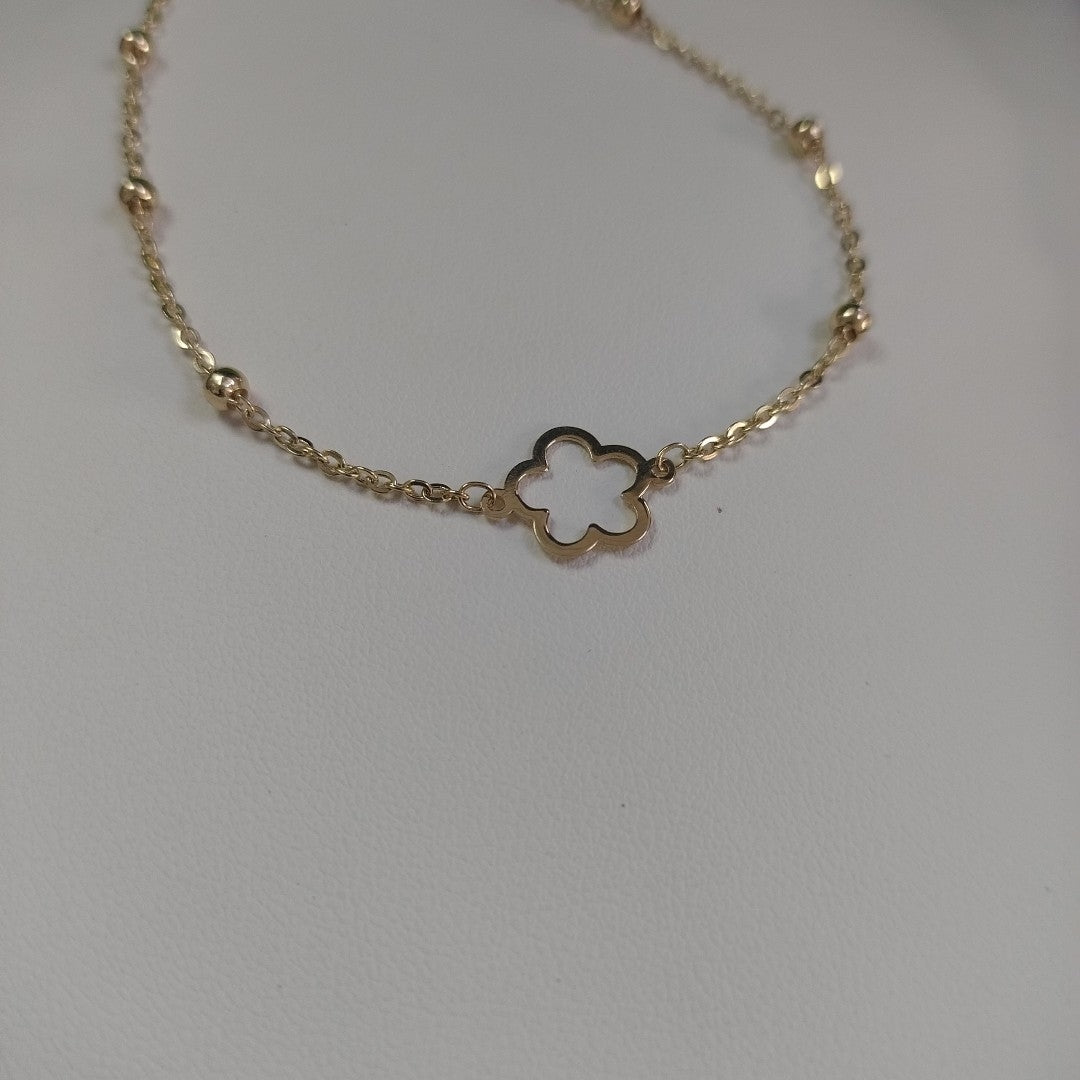 PULSERA TEJIDO ESPECIAL CON FLOR 14K 18 CM 1.6 GR (NUEVO)