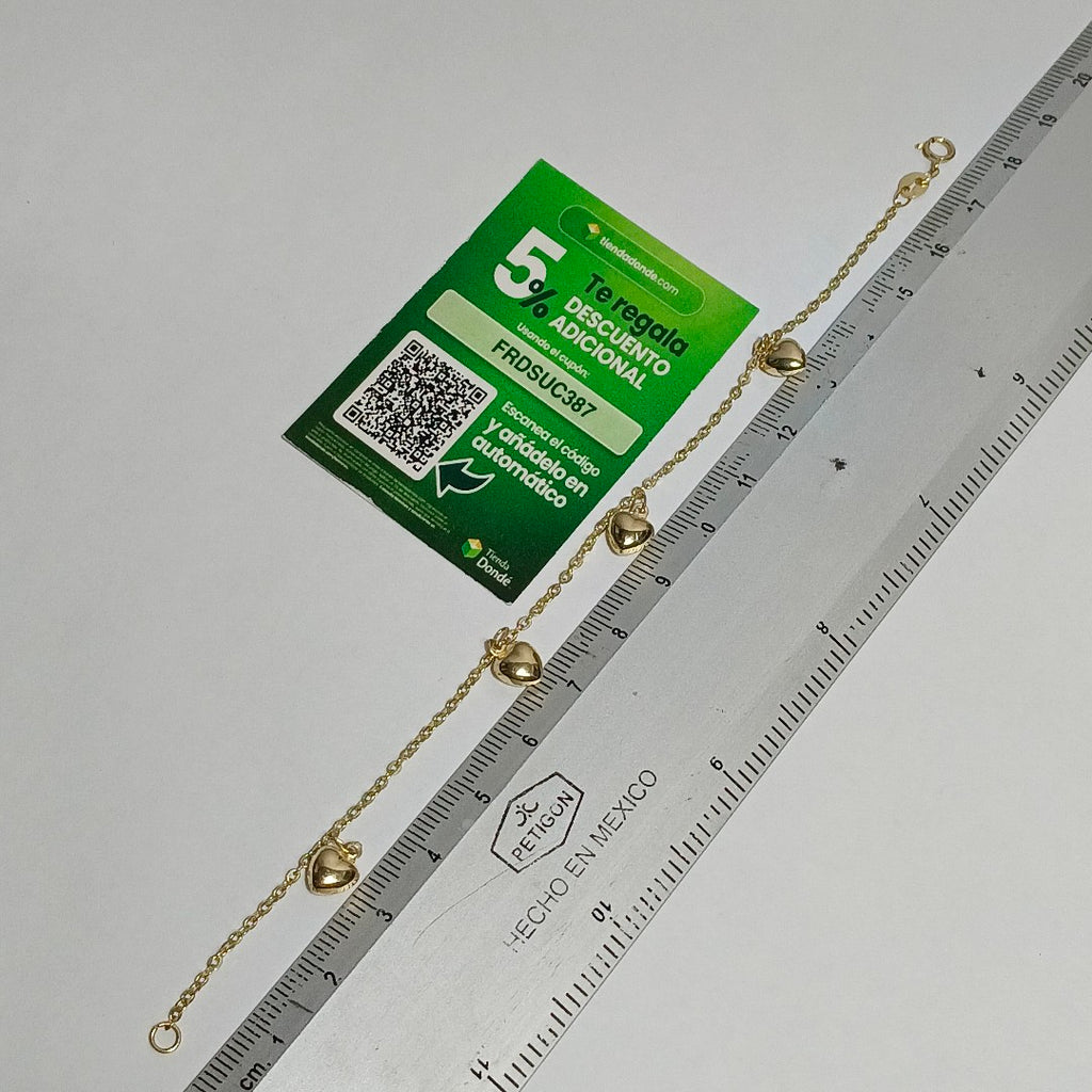 PULSERA ESP CON FIG CORAZONES 14K 18 CM 1.7 GR (NUEVO)