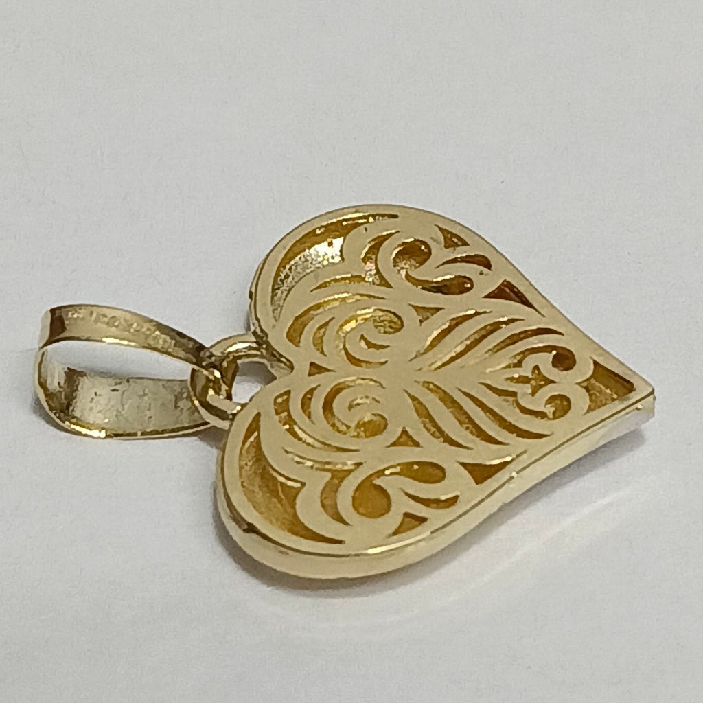 DIJE TEJIDO CORAZON LABRADO COMBINADO 14K 1.2 GR (NUEVO)