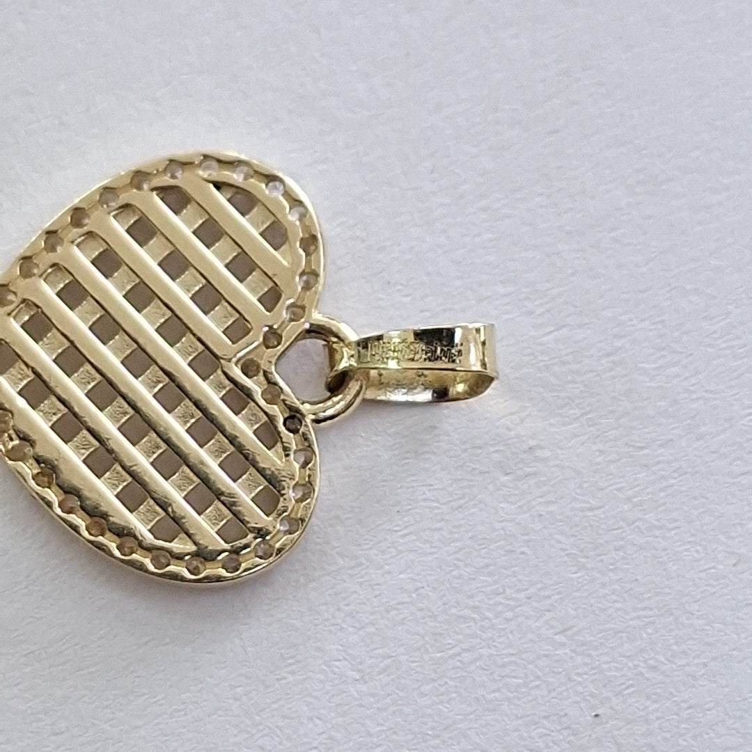 DIJE TEJIDO CORAZON CON CERCO DE CIRCONIAS 14K 1.1 GR (NUEVO)