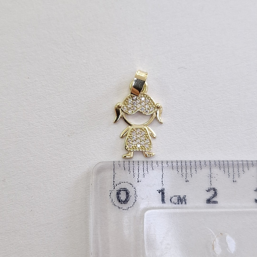 DIJE TEJIDO NIÑA CON CIRCONIAS 14K 0.8 GR (NUEVO)