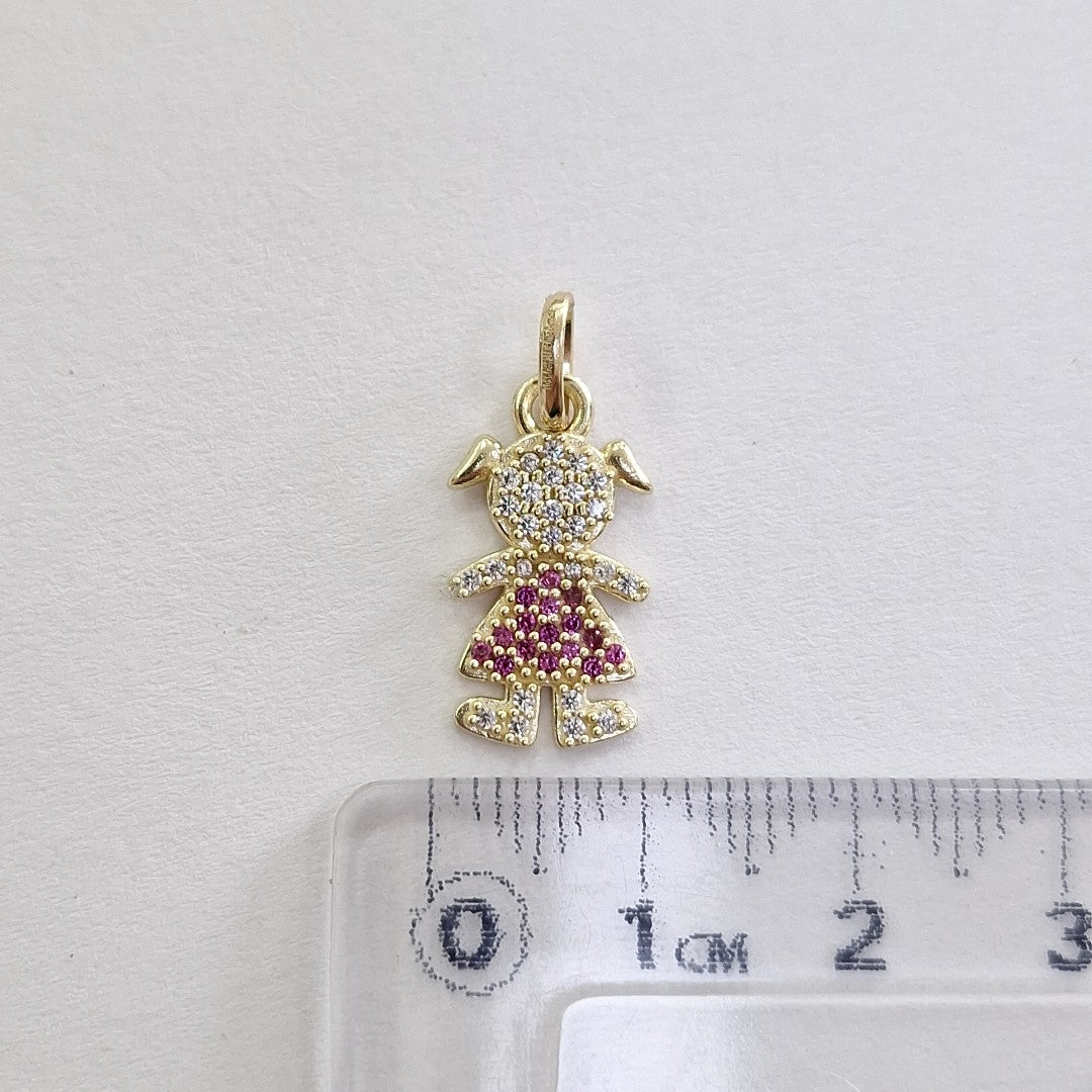 DIJE NIÑA CON CIRCONIAS Y PIEDRAS DE COLOR 10K 1.1 GR (NUEVO)
