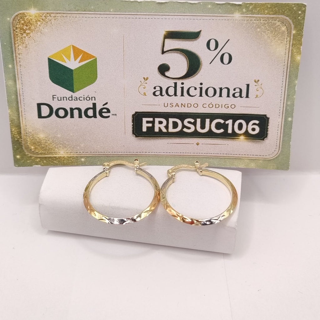ARETES TEJIDO ARRACADAS BISELADAS COMBINADAS 14K 1.3 GR (NUEVO)