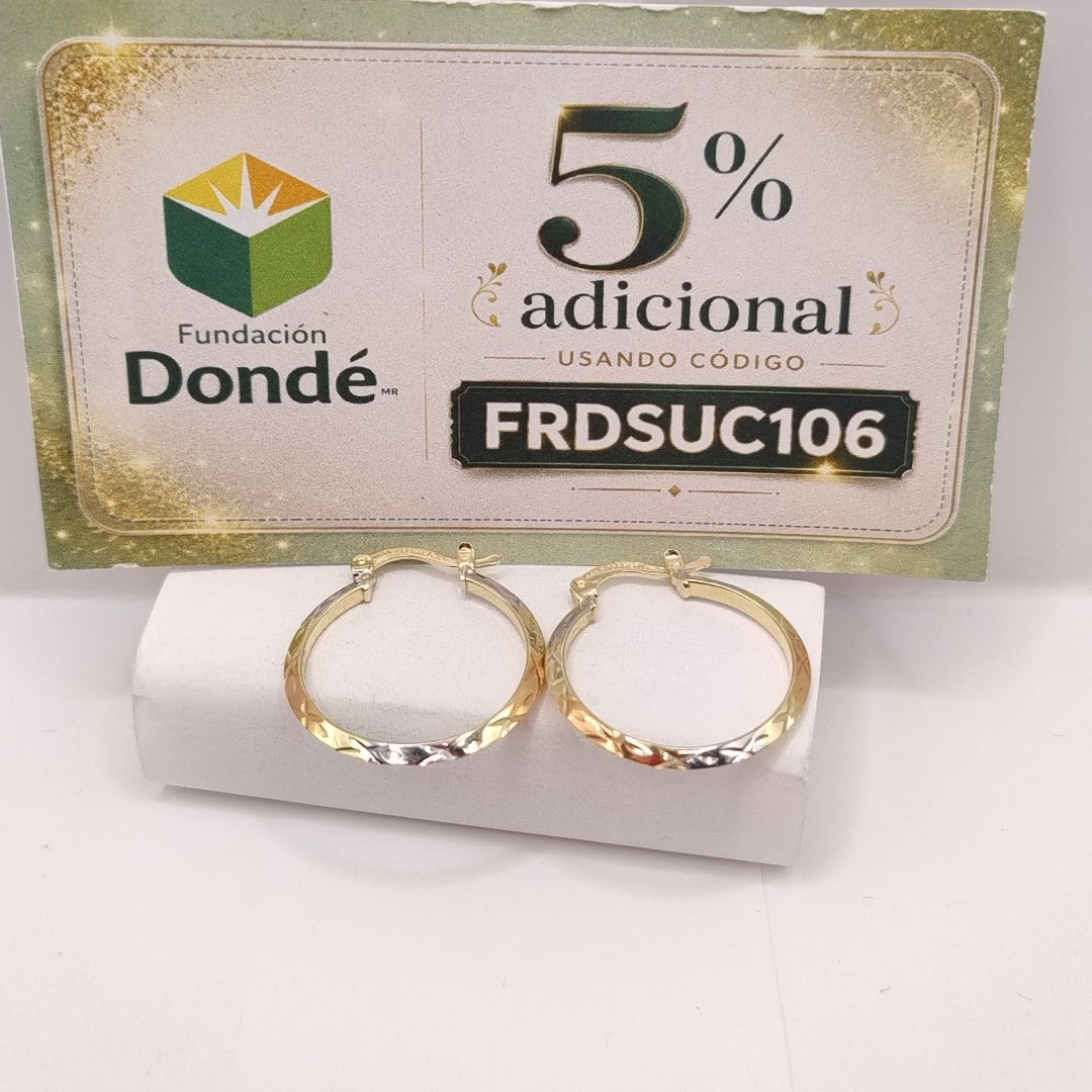 ARETES TEJIDO ARRACADAS BISELADAS COMBINADAS 14K 1.3 GR (NUEVO)