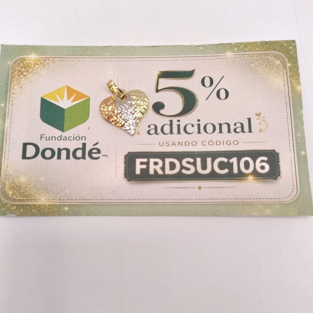 DIJE TEJIDO CORAZON LABRADO COMBINADO 14K 1.2 GR (NUEVO)