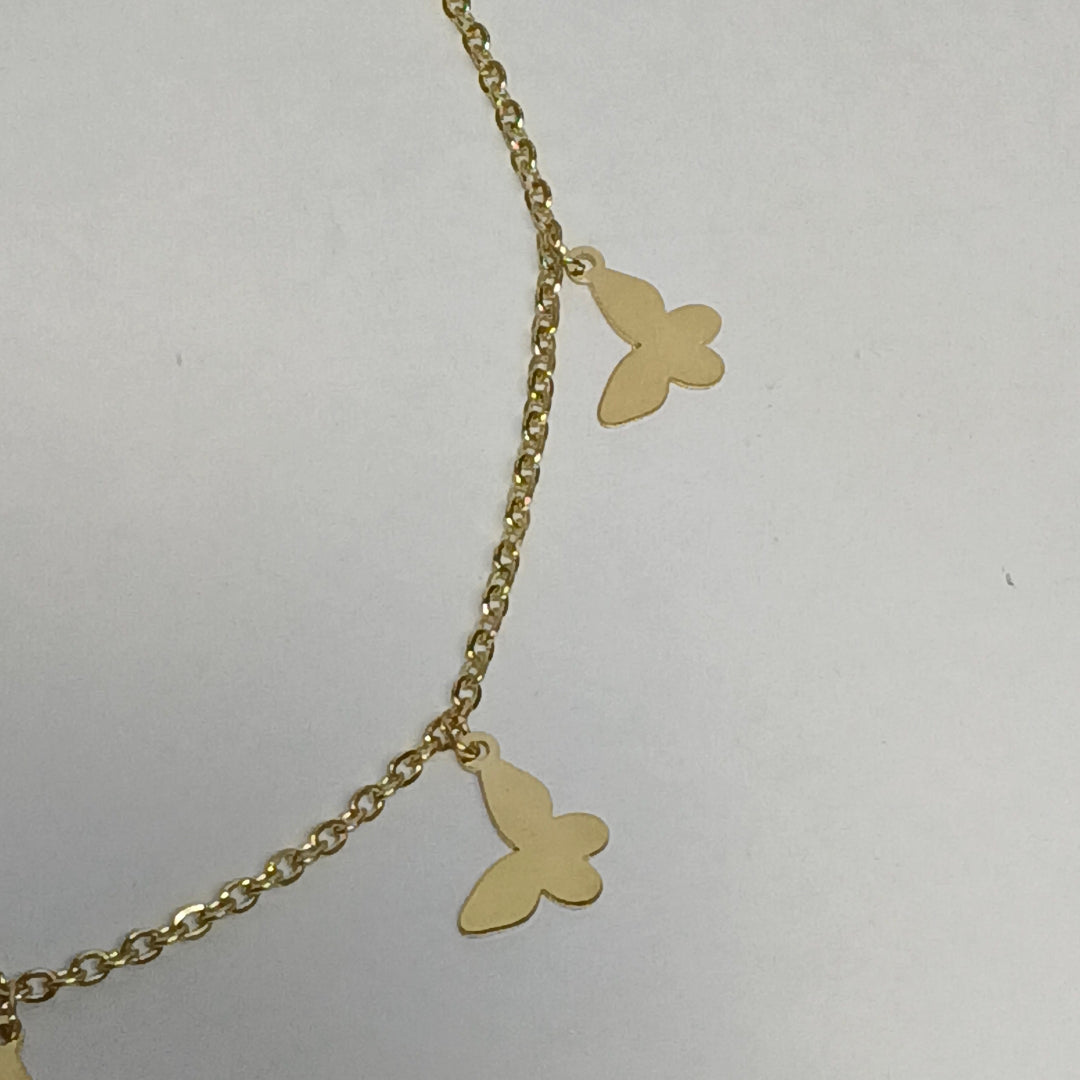 PULSERA ESPECIAL CON MARIPOSAS 14K 18 CM 2.1 GR (NUEVO)