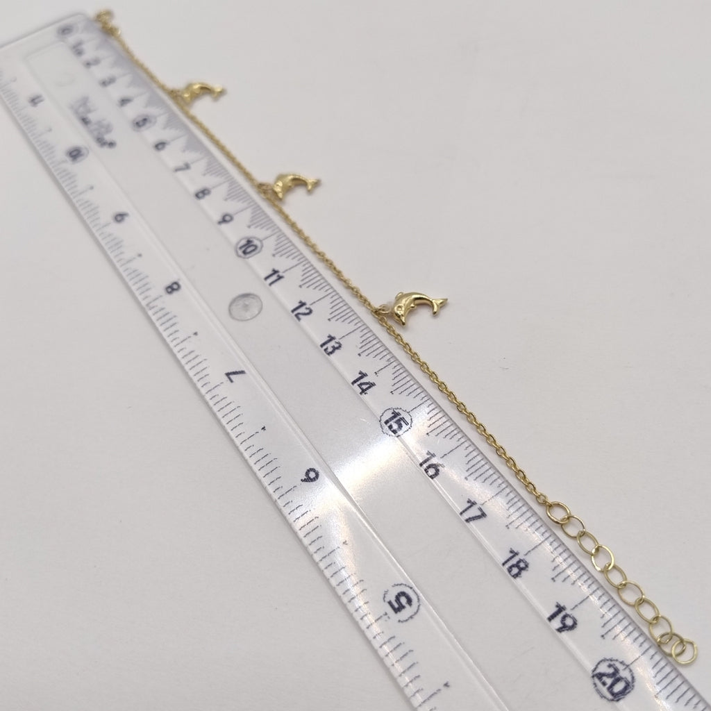 PULSERA ESPECIAL CON DIJES DELFINES 10K 18 CM 2 GR (NUEVO)