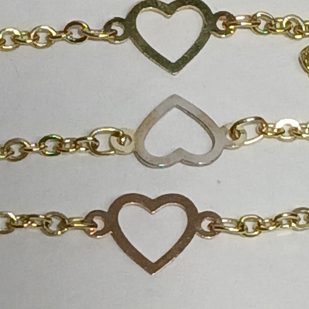 PULSERA ESPECIAL CON CORAZONES 14K 18 CM 1.2 GR (NUEVO)