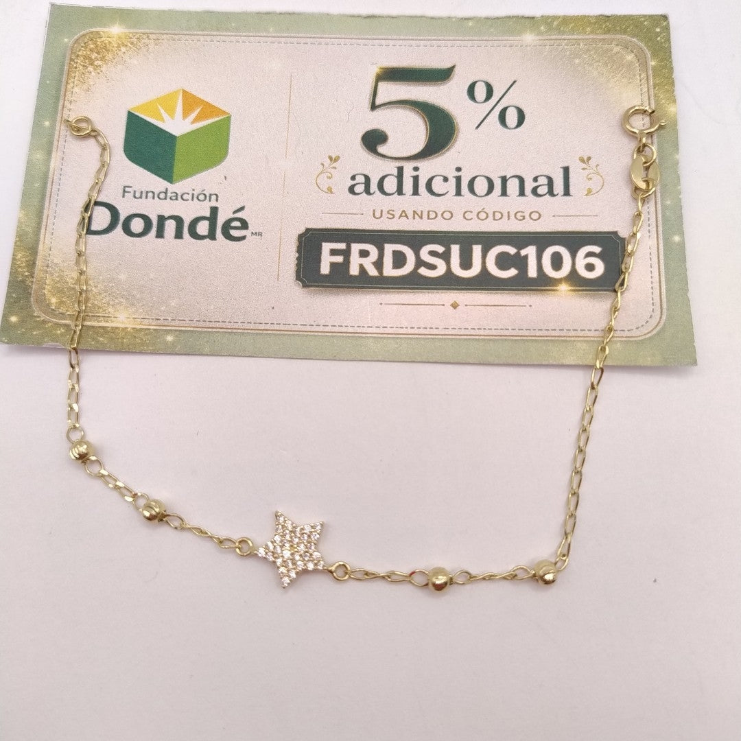 PULSERA ESPECIAL CON ESTRELLA Y CIRCONIAS 14K 18 CM 1.5 GR (NUEVO)