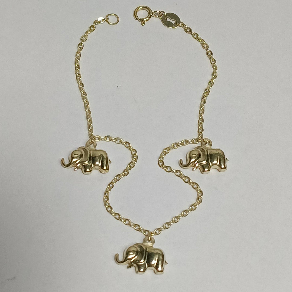 PULSERA ESPECIAL CON DIJES ELEFANTES 10K 18 CM 2.1 GR (NUEVO)