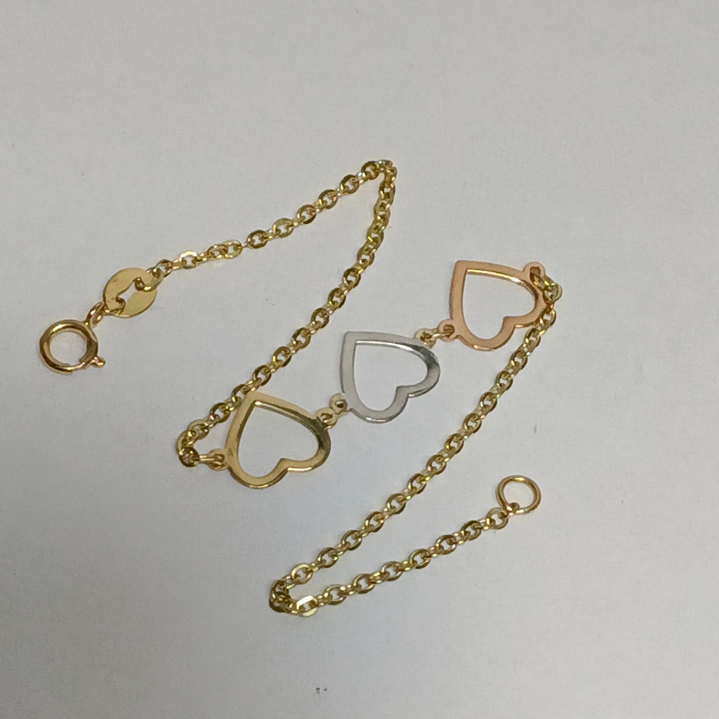 PULSERA ESPECIAL CON CORAZONES 14K 18 CM 1.4 GR (NUEVO)