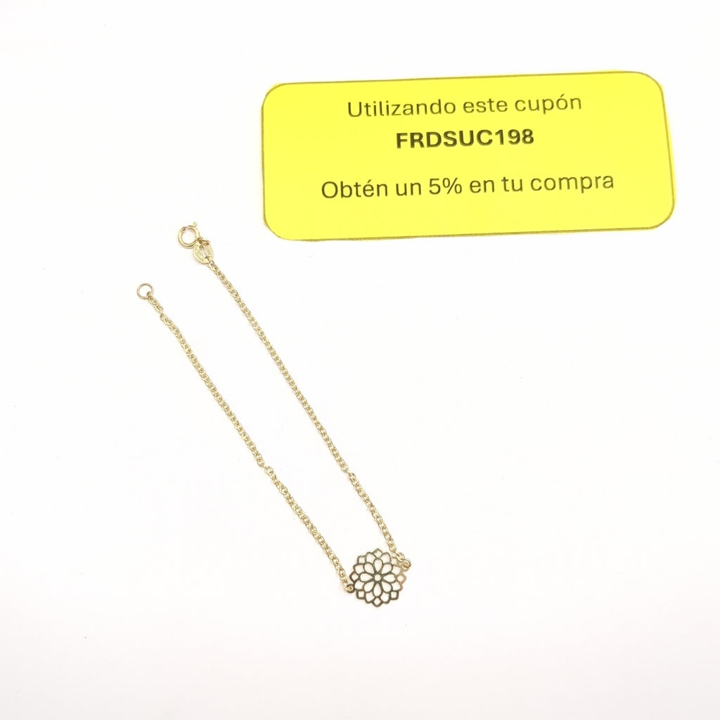 PULSERA TEJIDO ESPECIAL CON MANDALA 14K 18 CM 1.3 GR (NUEVO)
