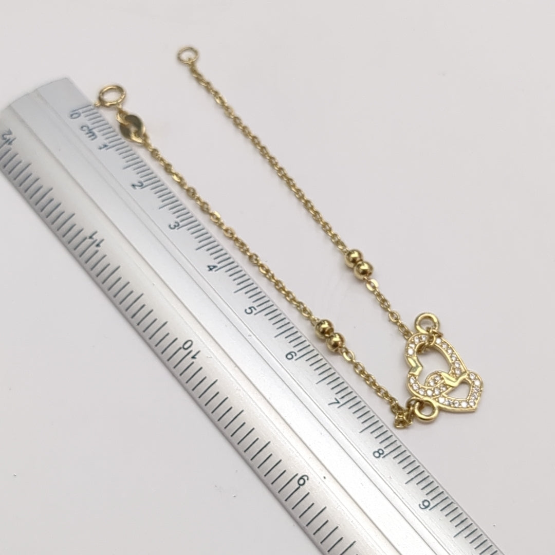 PULSERA TEJIDO ESPECIAL CORAZONES CON CIRCONIAS 14K 18 CM 2.4 GR (NUEVO)