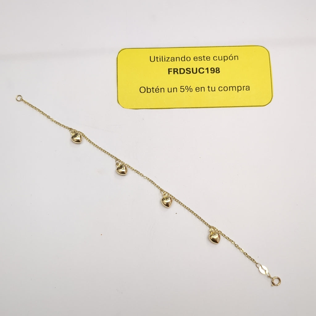 PULSERA ESP CON FIG CORAZONES 14K 18 CM 1.8 GR (NUEVO)