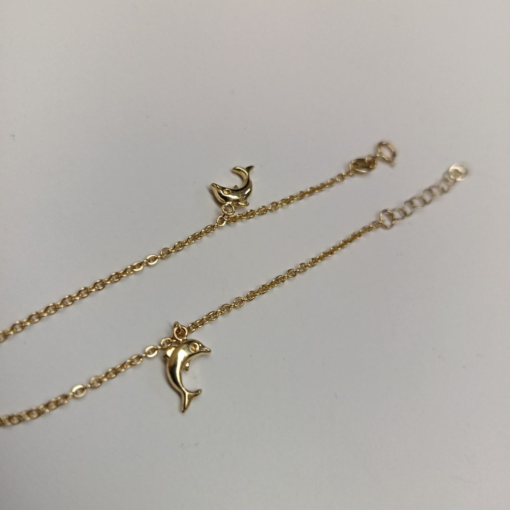 PULSERA ESPECIAL CON DIJES DELFINES 10K 18 CM 1.9 GR (NUEVO)