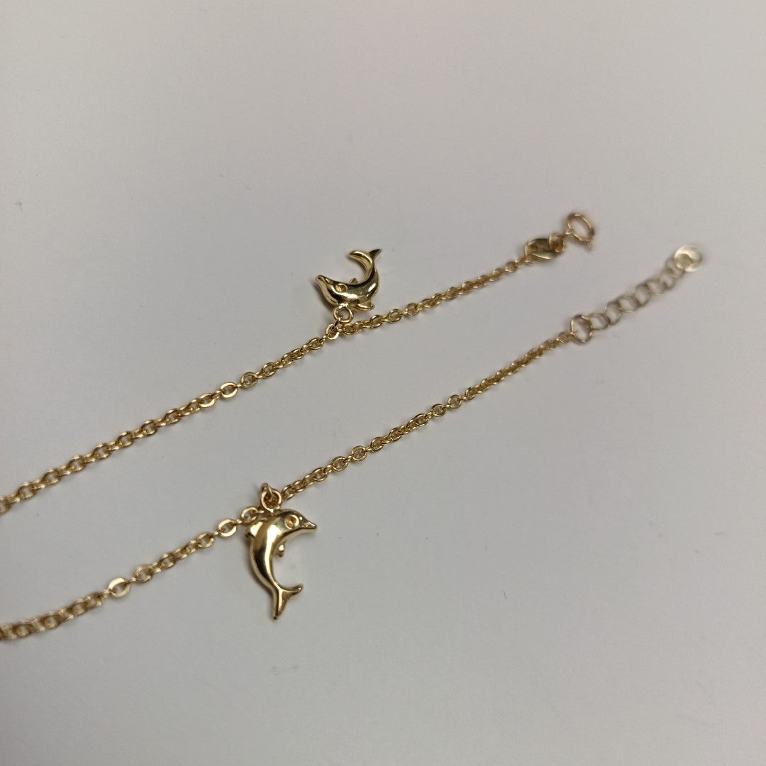 PULSERA ESPECIAL CON DIJES DELFINES 10K 18 CM 1.9 GR (NUEVO)