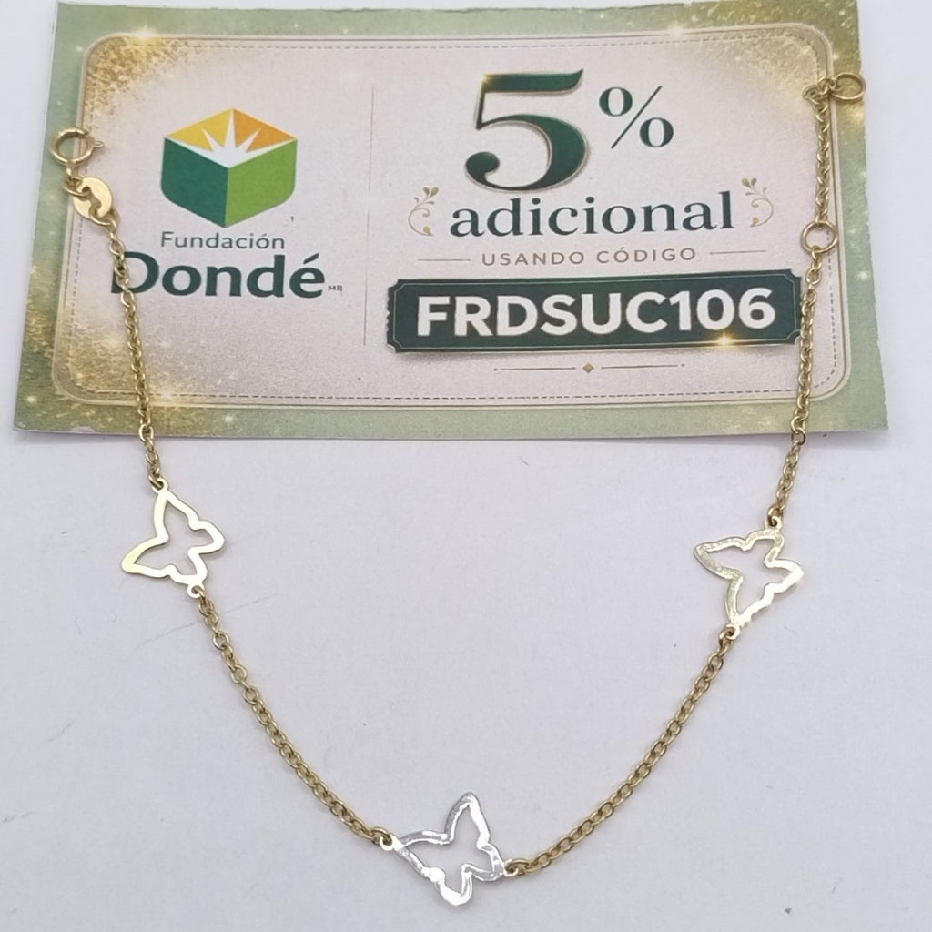 PULSERA ESPECIAL C MARIPOSAS 14K 18 CM 1.7 GR (NUEVO)