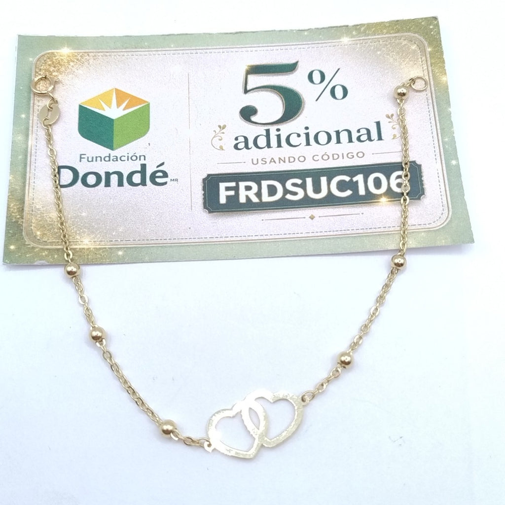 PULSERA TEJIDO ESPECIAL C CORAZONES 14K 18 CM 1.7 GR (NUEVO)