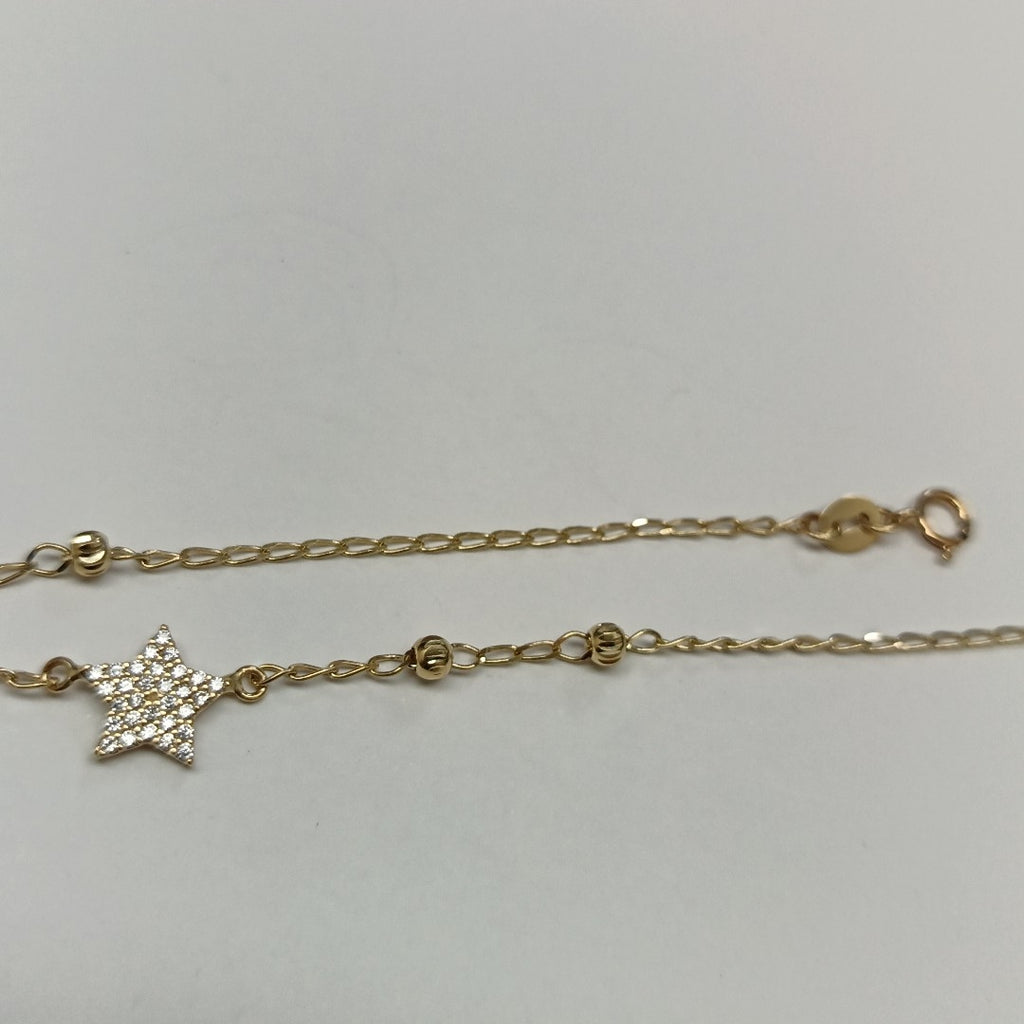 PULSERA ESPECIAL CON ESTRELLA Y CIRCONIAS 14K 18 CM 1.5 GR (NUEVO)