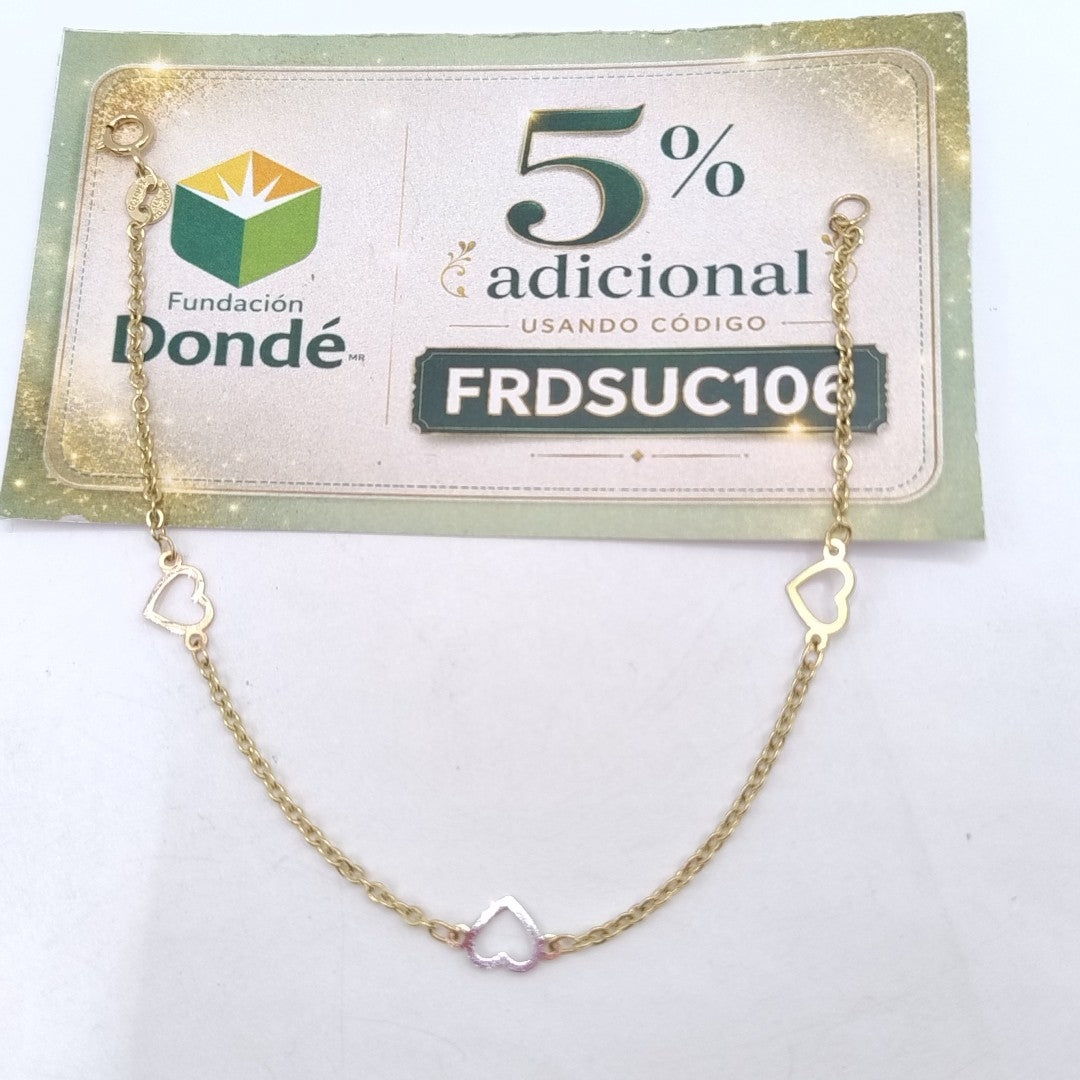 PULSERA ESPECIAL CON CORAZONES 14K 18 CM 1.3 GR (NUEVO)