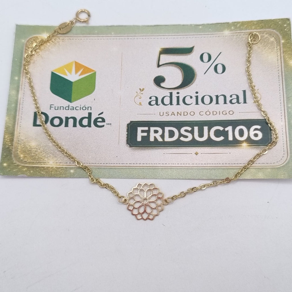 PULSERA TEJIDO ESPECIAL CON MANDALA 14K 18 CM 1.3 GR (NUEVO)