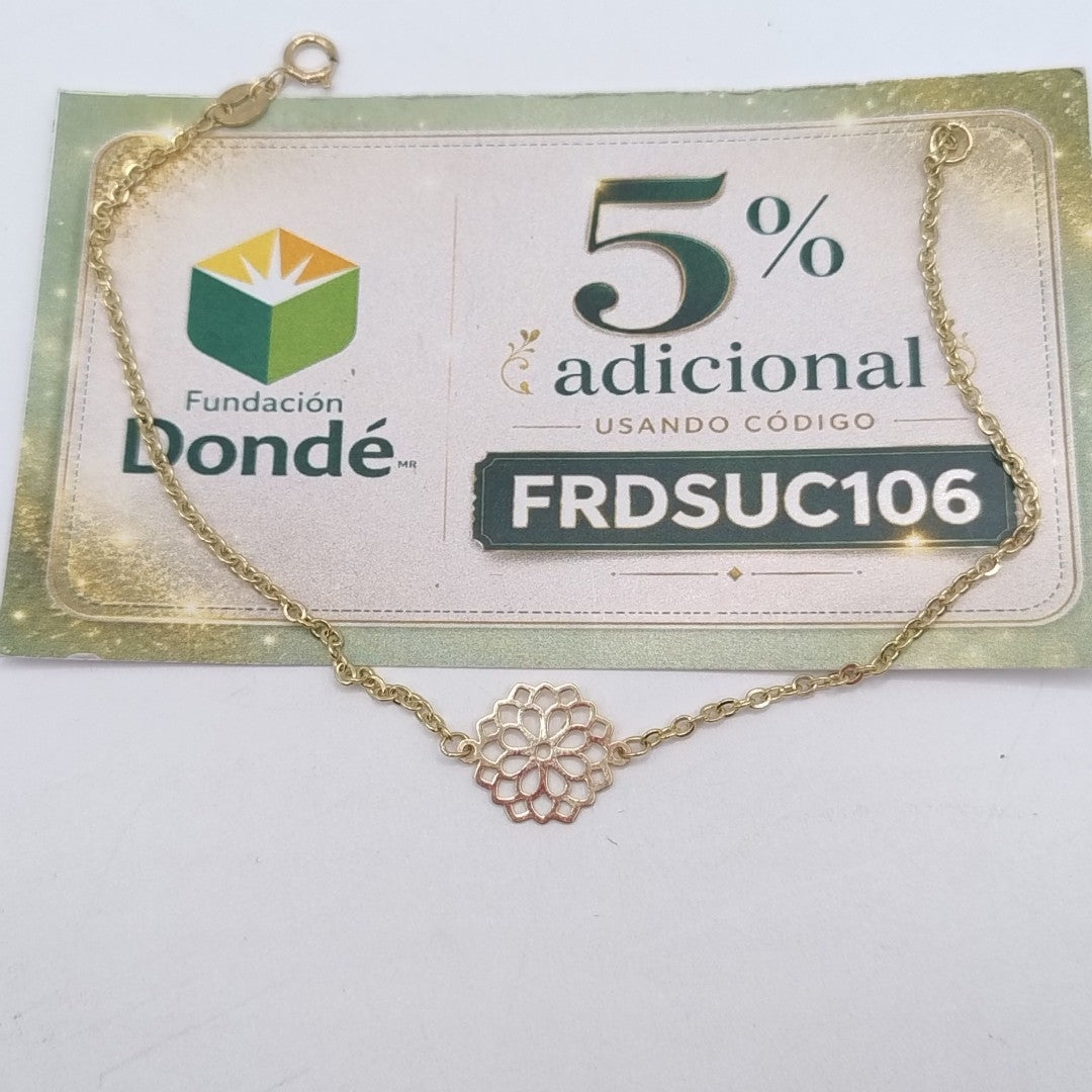PULSERA TEJIDO ESPECIAL CON MANDALA 14K 18 CM 1.3 GR (NUEVO)