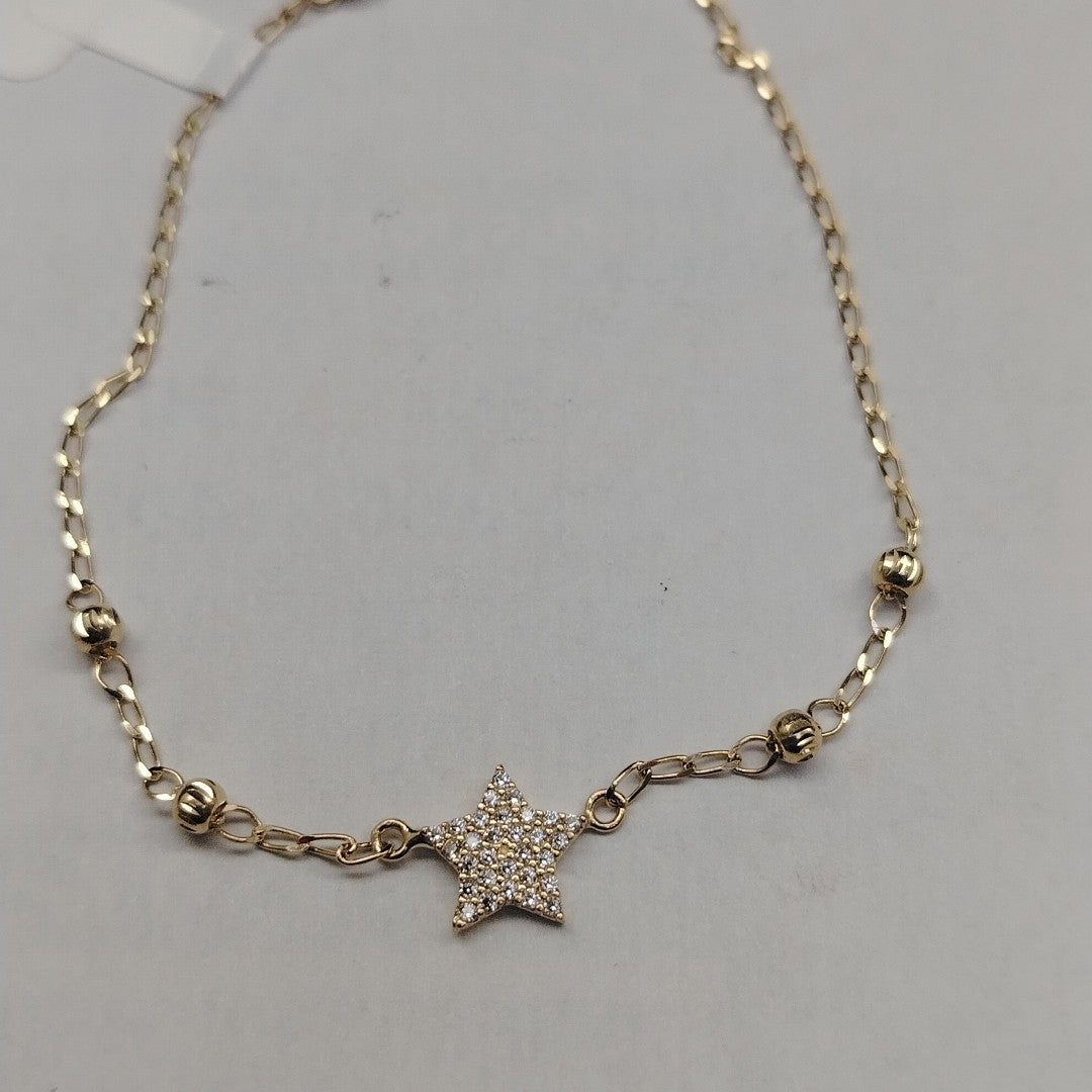 PULSERA ESPECIAL CON ESTRELLA Y CIRCONIAS 14K 18 CM 1.4 GR (NUEVO)