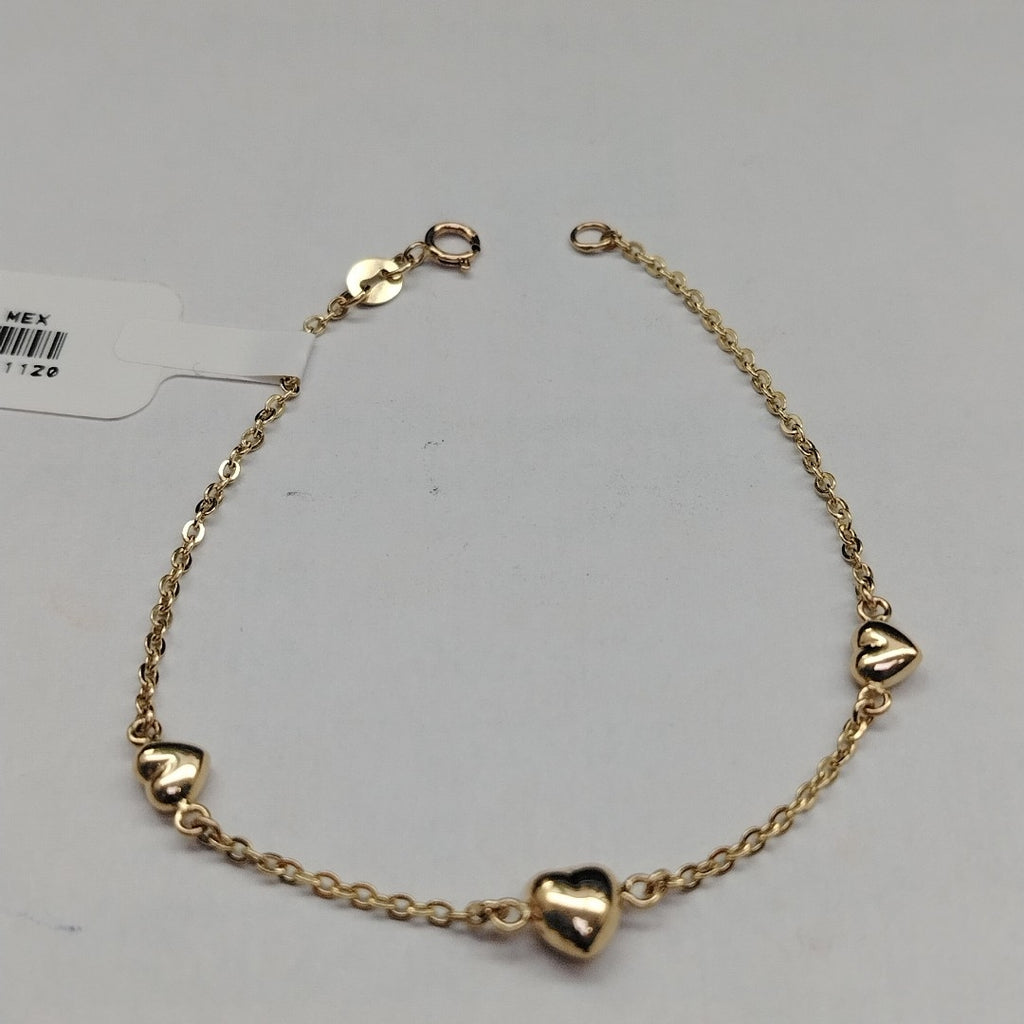 PULSERA TEJIDO ESPECIAL CON CORAZONES 14K 18 CM 1.7 GR (NUEVO)