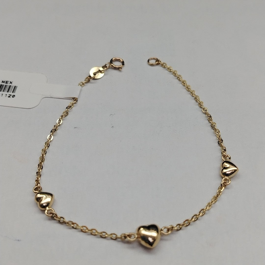 PULSERA TEJIDO ESPECIAL CON CORAZONES 14K 18 CM 1.7 GR (NUEVO)