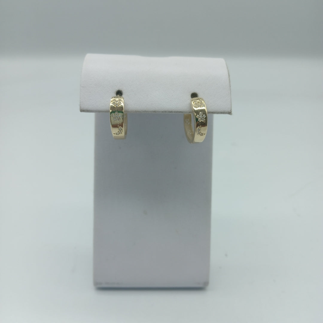 ARETES TEJIDO HUGGIES CON CIRCONIAS 14K 3 GR (NUEVO)