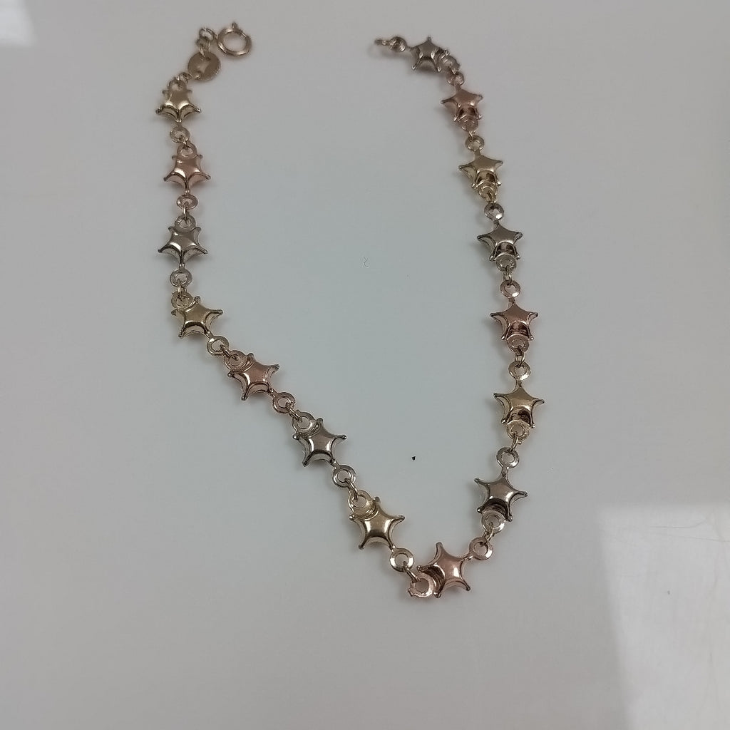 PULSERA TEJIDO ESPECIAL ESTRELLAS COMBINADAS 14K 18 CM 2.3 GR (NUEVO)