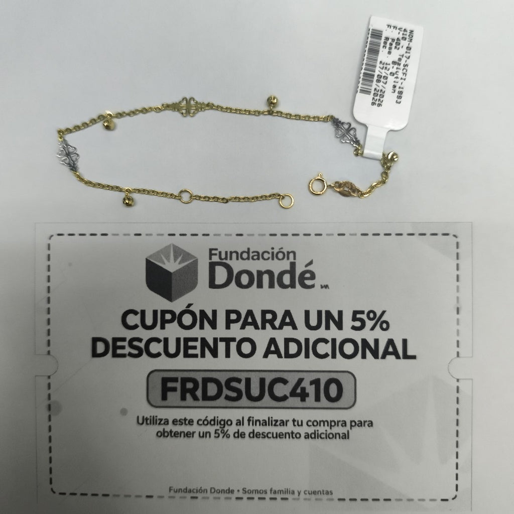 PULSERA ESPECIAL CON TREBOL 14K 18 CM 1.8 GR (NUEVO)