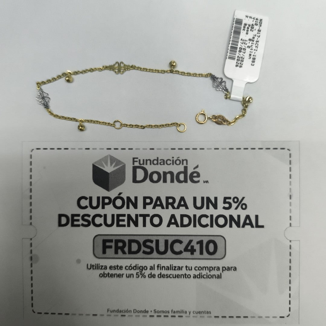 PULSERA ESPECIAL CON TREBOL 14K 18 CM 1.8 GR (NUEVO)