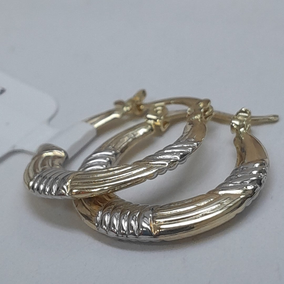 ARETES TEJIDO ARRACADAS COMBINADAS HUECAS 14K 1.9 GR (NUEVO)