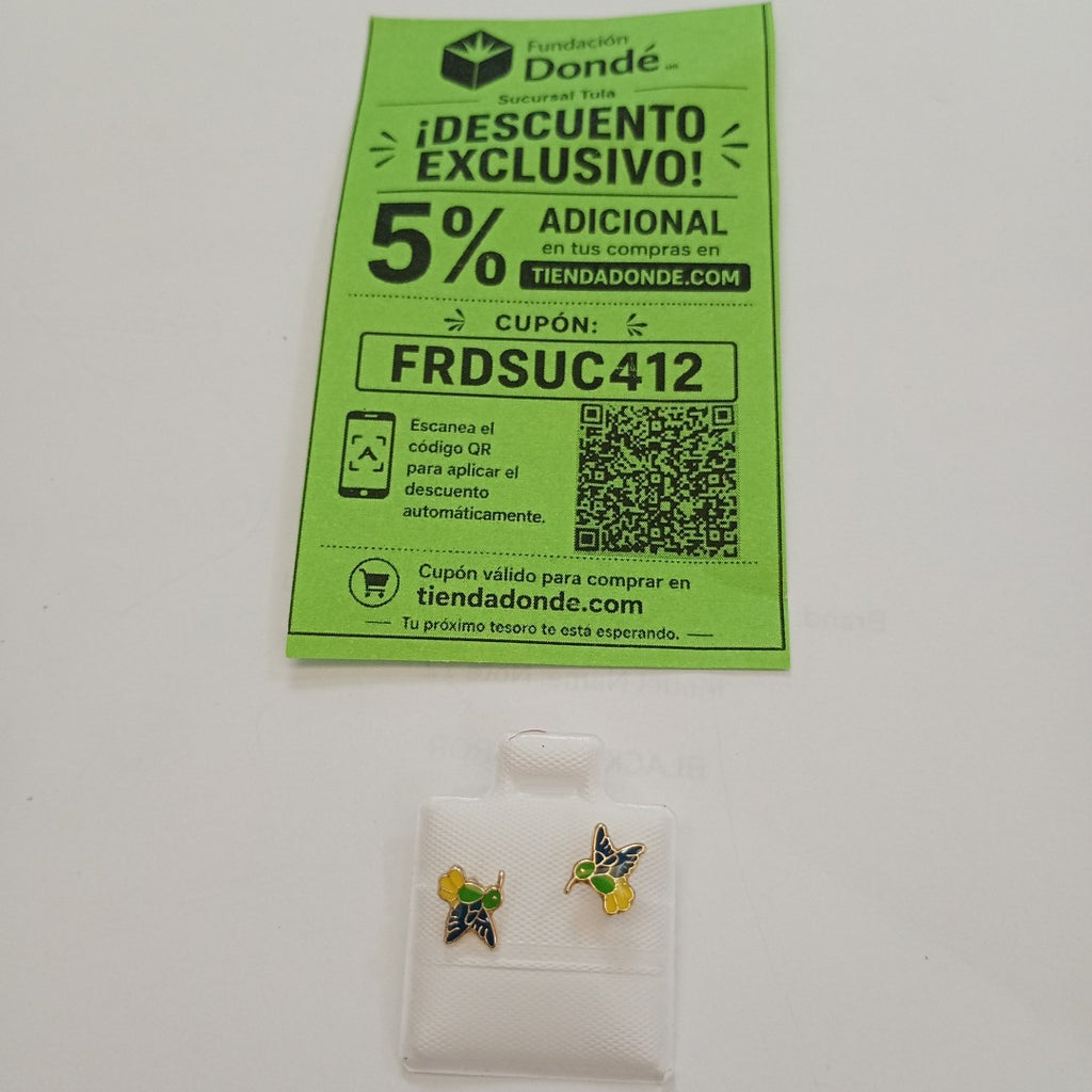 BROQUELES BROQUEL FIG COLIBRI ESMALTE VERDE 14K 0.2138 GR (NUEVO)