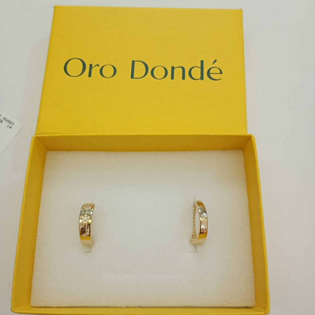 ARETES TEJIDO HUGGIES CON CIRCONIAS 14K 3 GR (NUEVO)