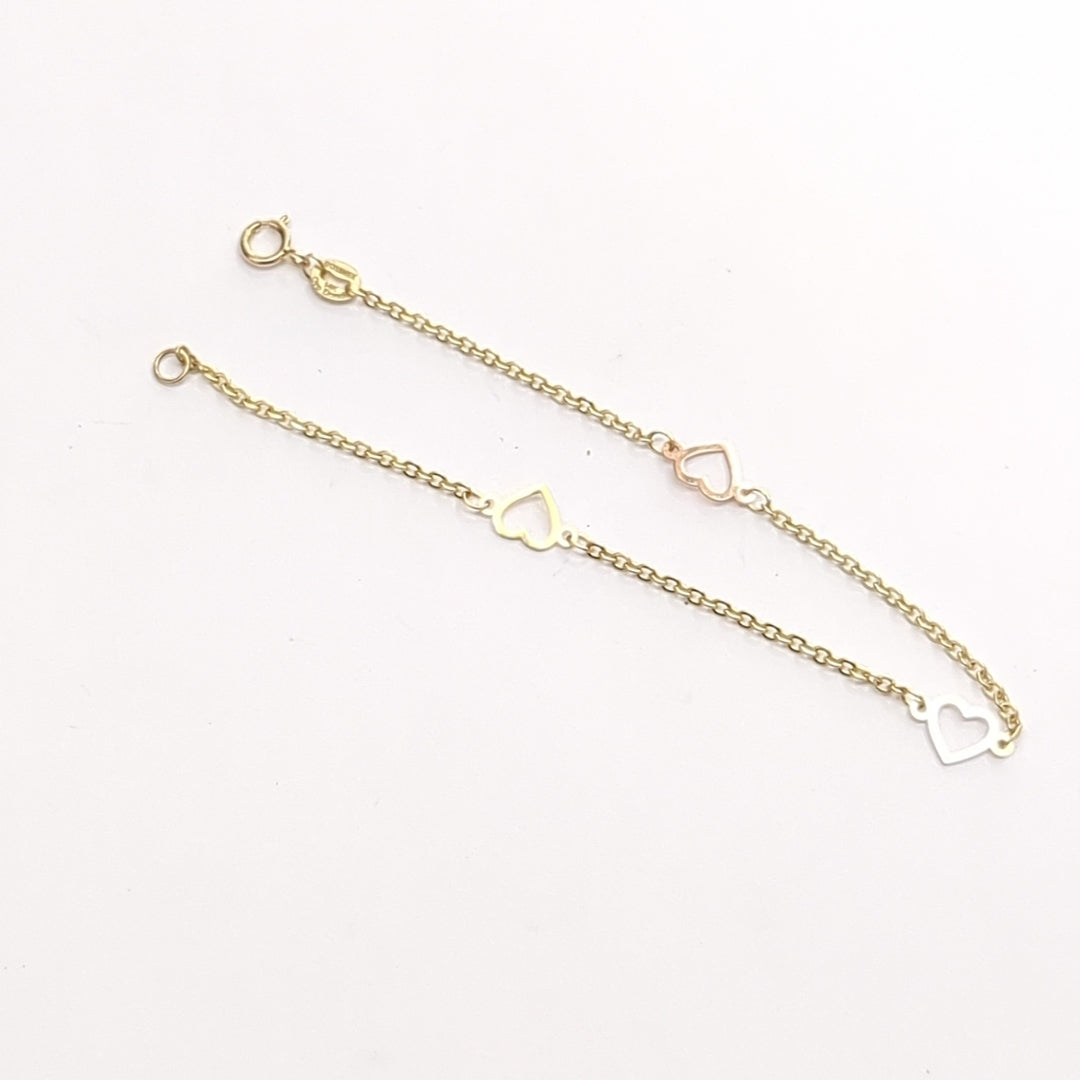 PULSERA ESPECIAL CON CORAZONES 14K 18 CM 1.3 GR (NUEVO)