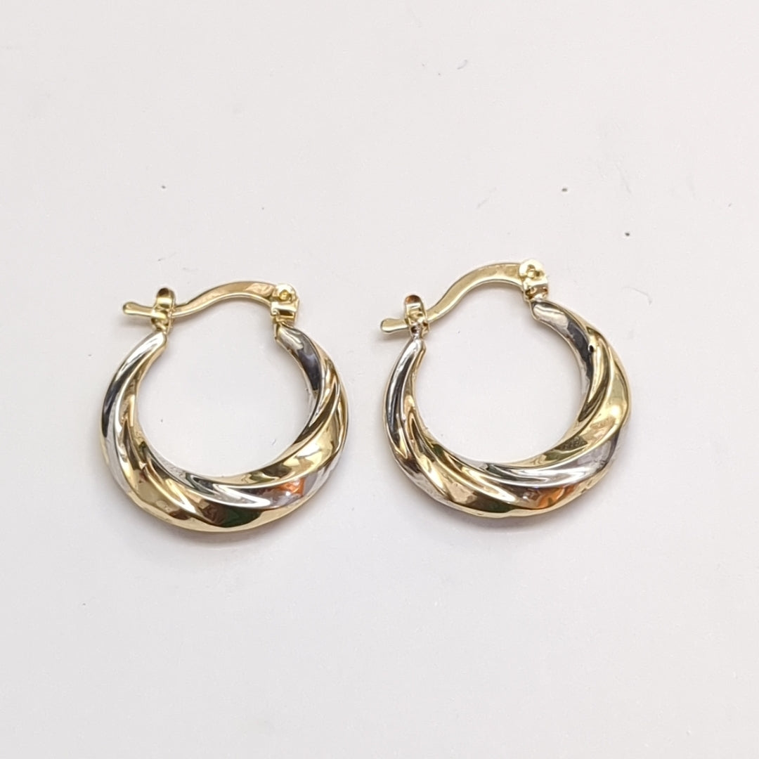 ARETES TEJIDO ARRACADA TRENZADA COMBINADA 14K 1.9 GR (NUEVO)
