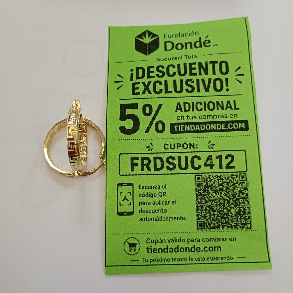 ARETES ARRACADA CON GRECAS 14K 2 GR (NUEVO)