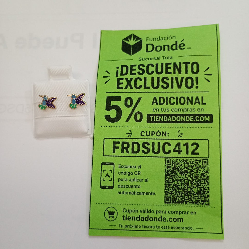 BROQUELES BROQUEL FIG COLIBRI ESMALTE AZUL 14K 0.2138 GR (NUEVO)
