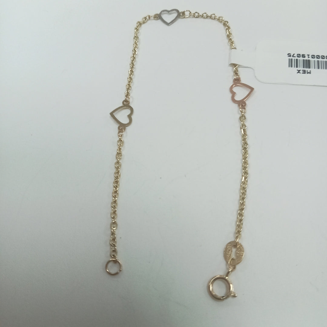 PULSERA ESPECIAL CON CORAZONES 14K 18 CM 1.2 GR (NUEVO)